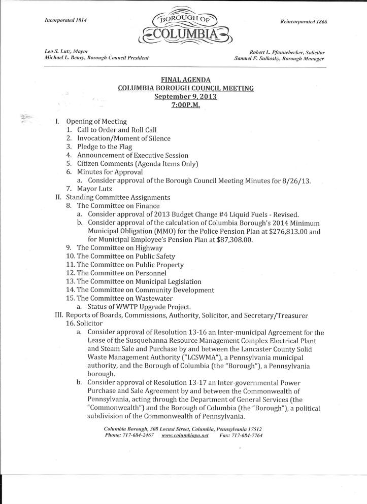 Council agenda 09 Sep 2013 - page one