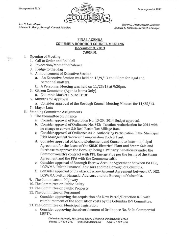 Council agenda 09 Dec page one