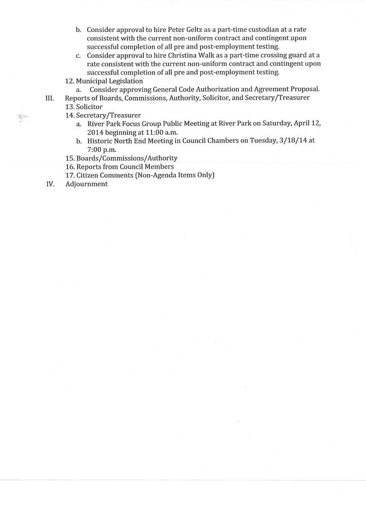 Council agenda March meeting page two