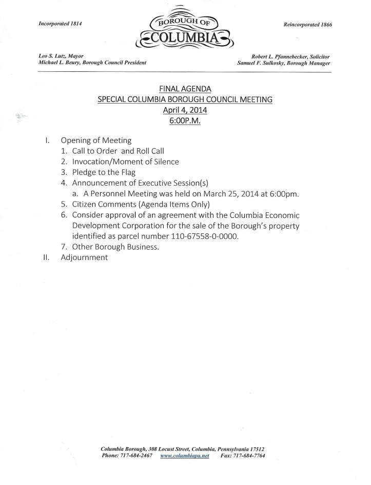 special meeting 04-04-14