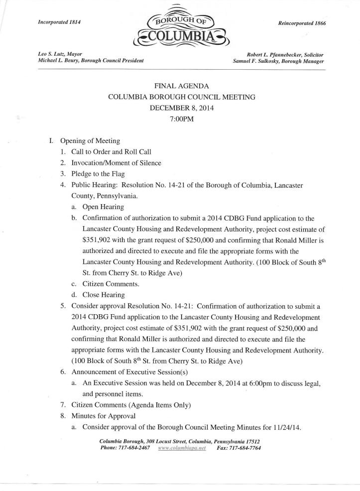 council meeting agenda side one