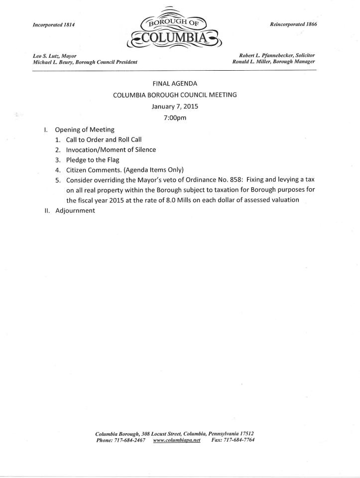 special meeting agenda