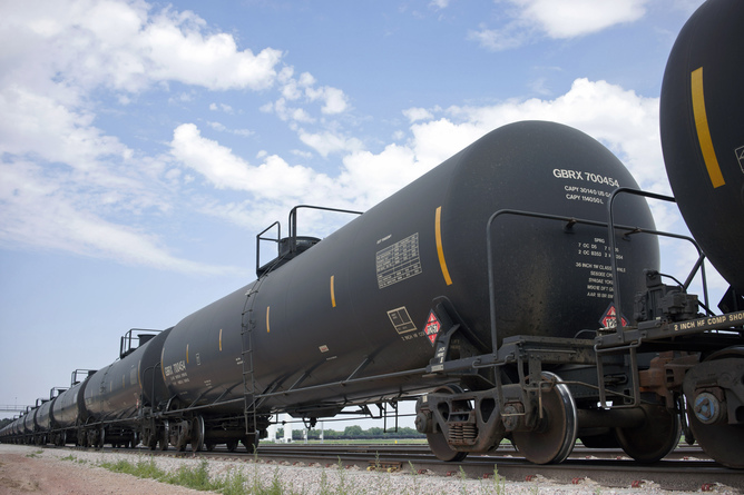 A crude oil train moves past the loading rack at the Eighty-Eight Oil LLC's transloading facility in Ft. Laramie