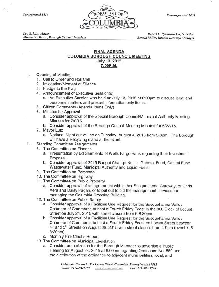 council meeting agenda July 130001