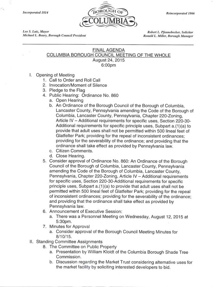 council of the whole - page one