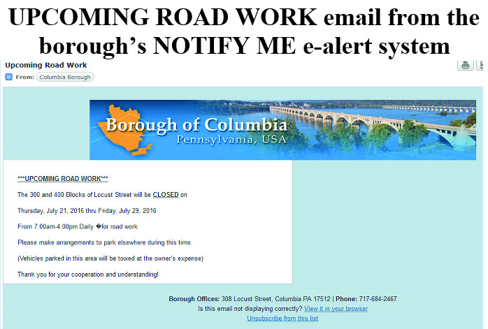 road work alert