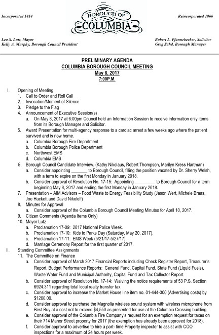 May council agenda