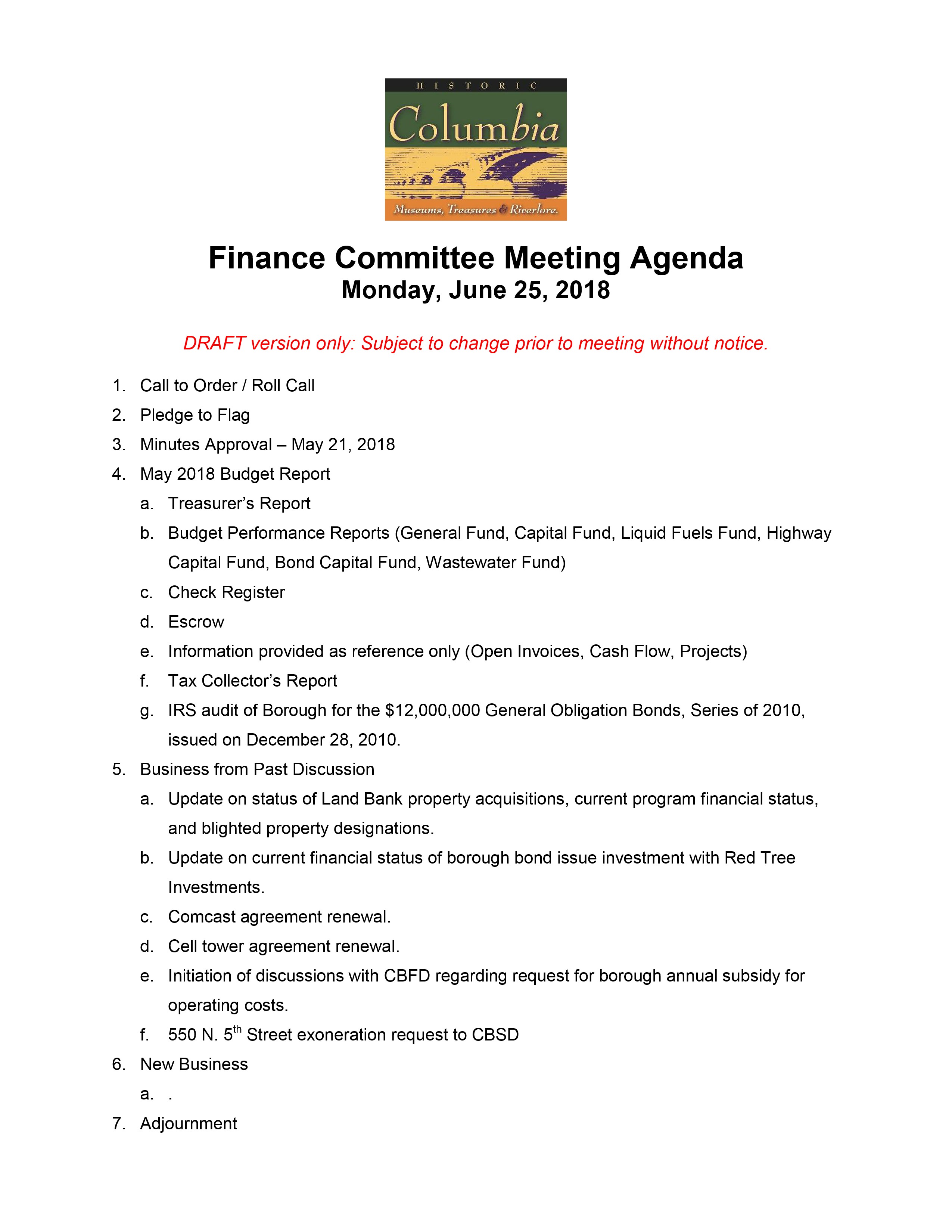 fin comm agenda