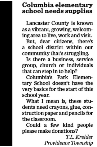 columbia needs supplies