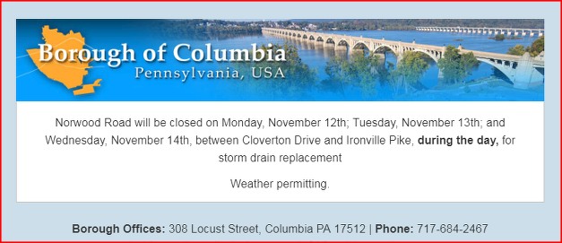 norwood road closure