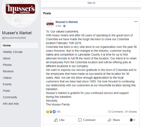 mussers closing