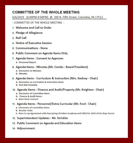 csb cow meeting agenda