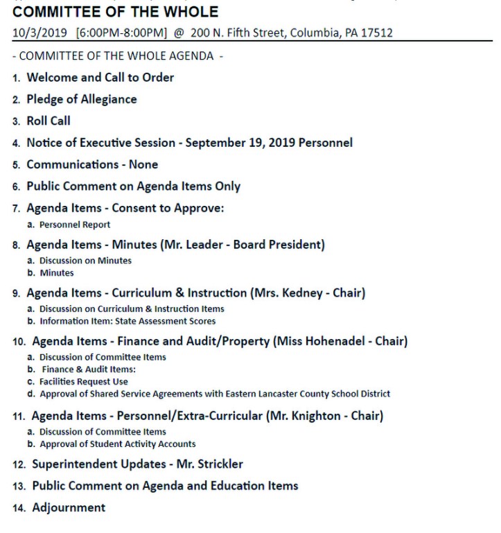 school board agenda 10-3