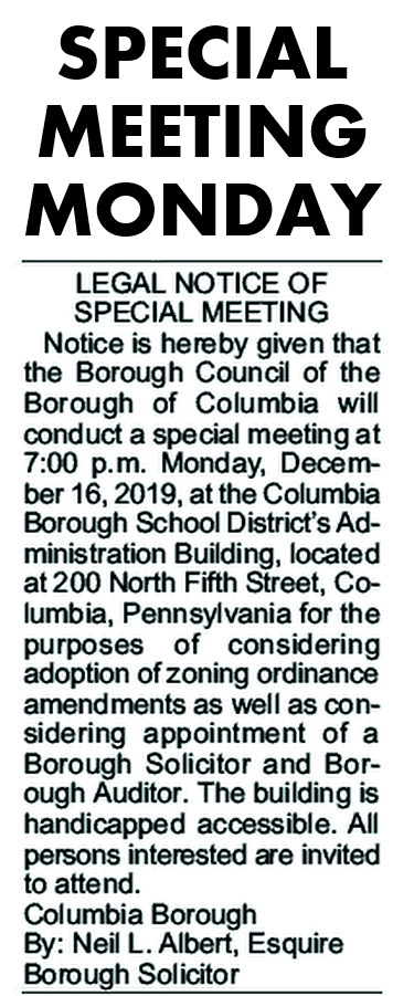 SPECIAL MEETING MONDAY