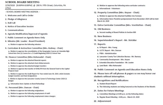 02202020 school board agenda