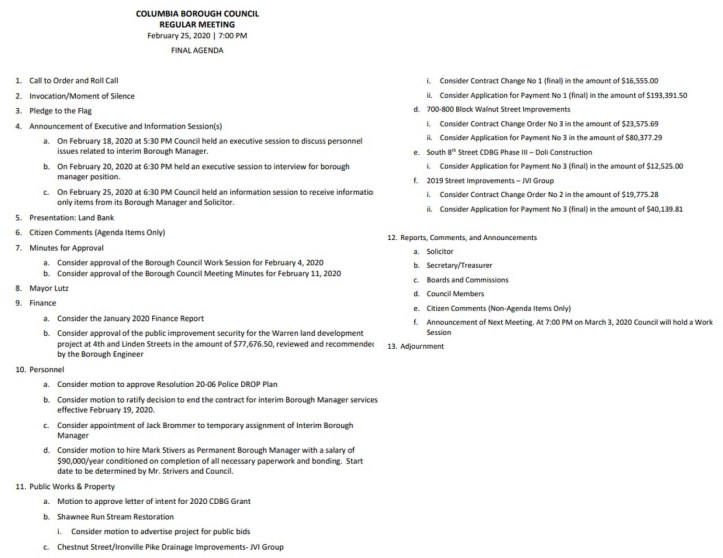 final councilo meeting agenda