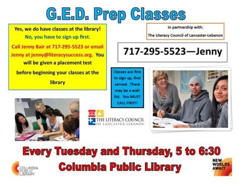 GED Classes at the Library - Lancaster Literacy Council Feb 2020
