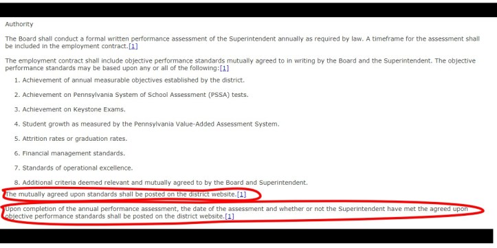 CBSD policy re superintendent performance standards