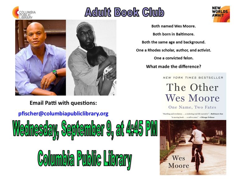 Adult Book Club - the Other Wes Moore - September 9, 2020